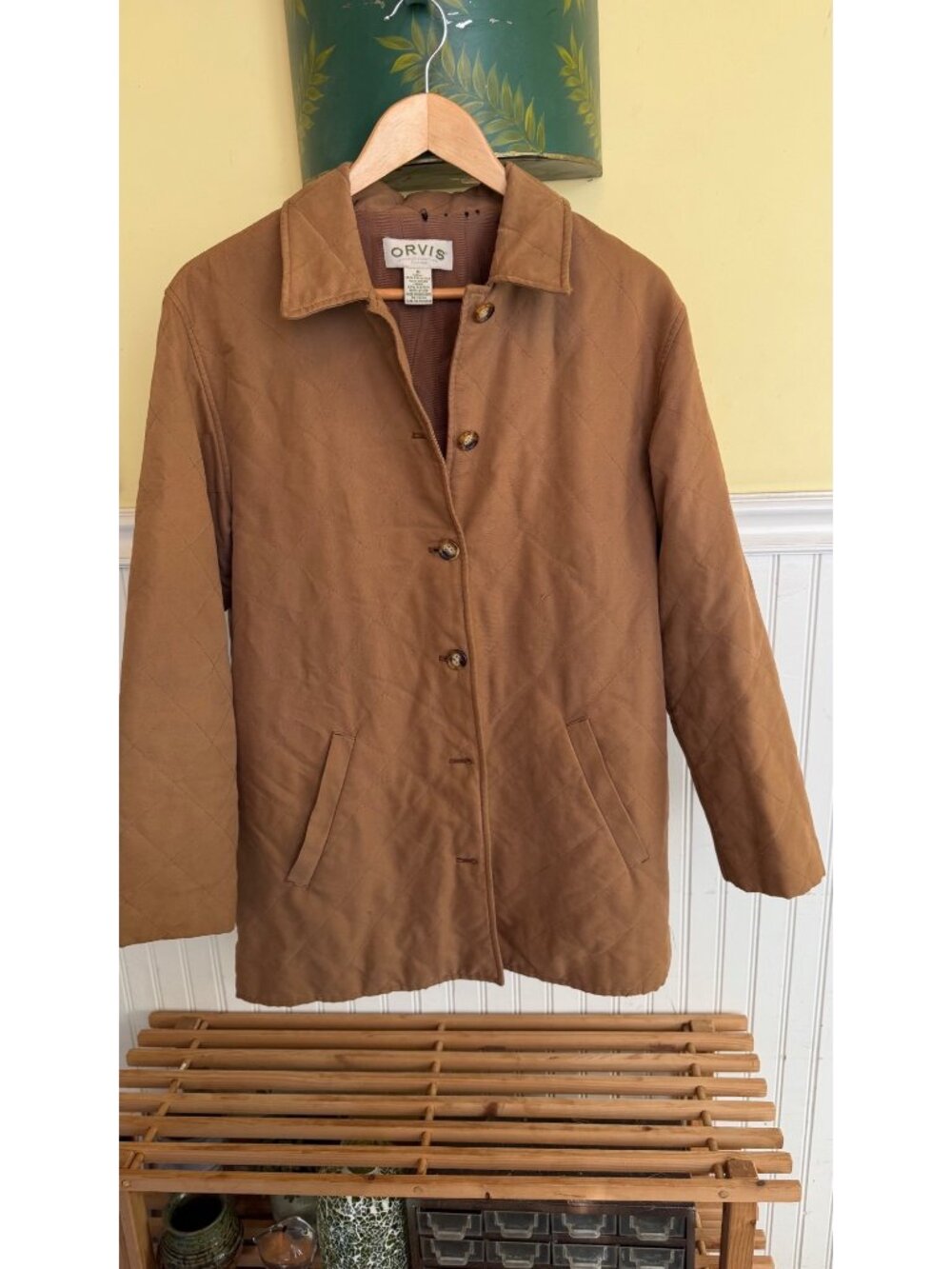 vintage Orvis Brown Quilted Jacket M Lightweight Button-Up Casual Outerwear